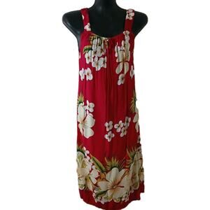 Vtg Okinawa‎ Hayashiya Pink Floral Hawaiian Sundress Midi Dress Tie Waist S-M